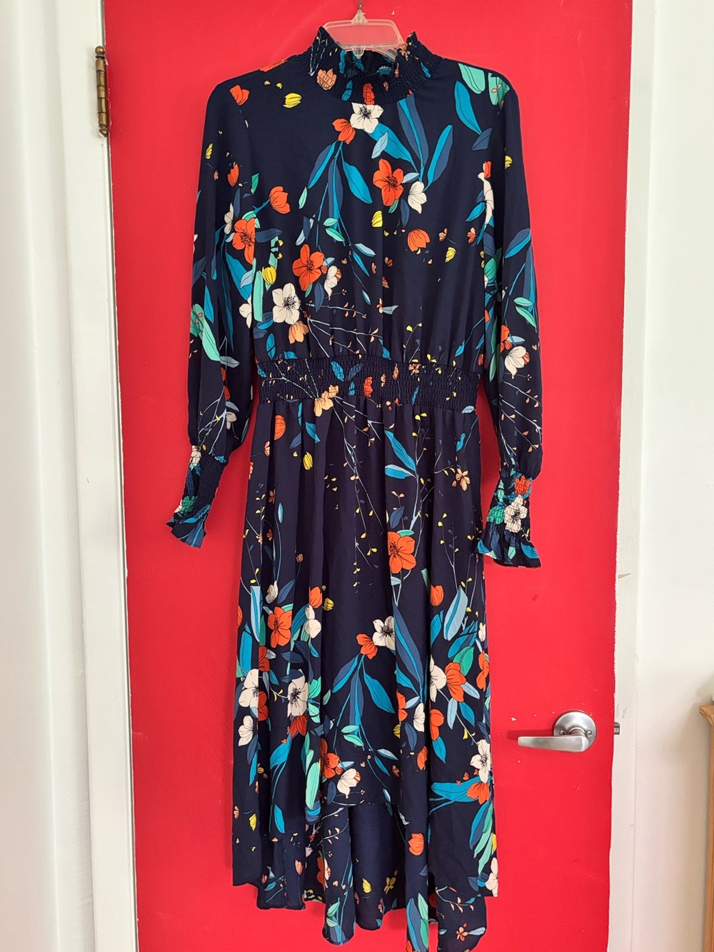 Nanette Lepore Navy Floral Maxi Dress with Teal & Orange Accents